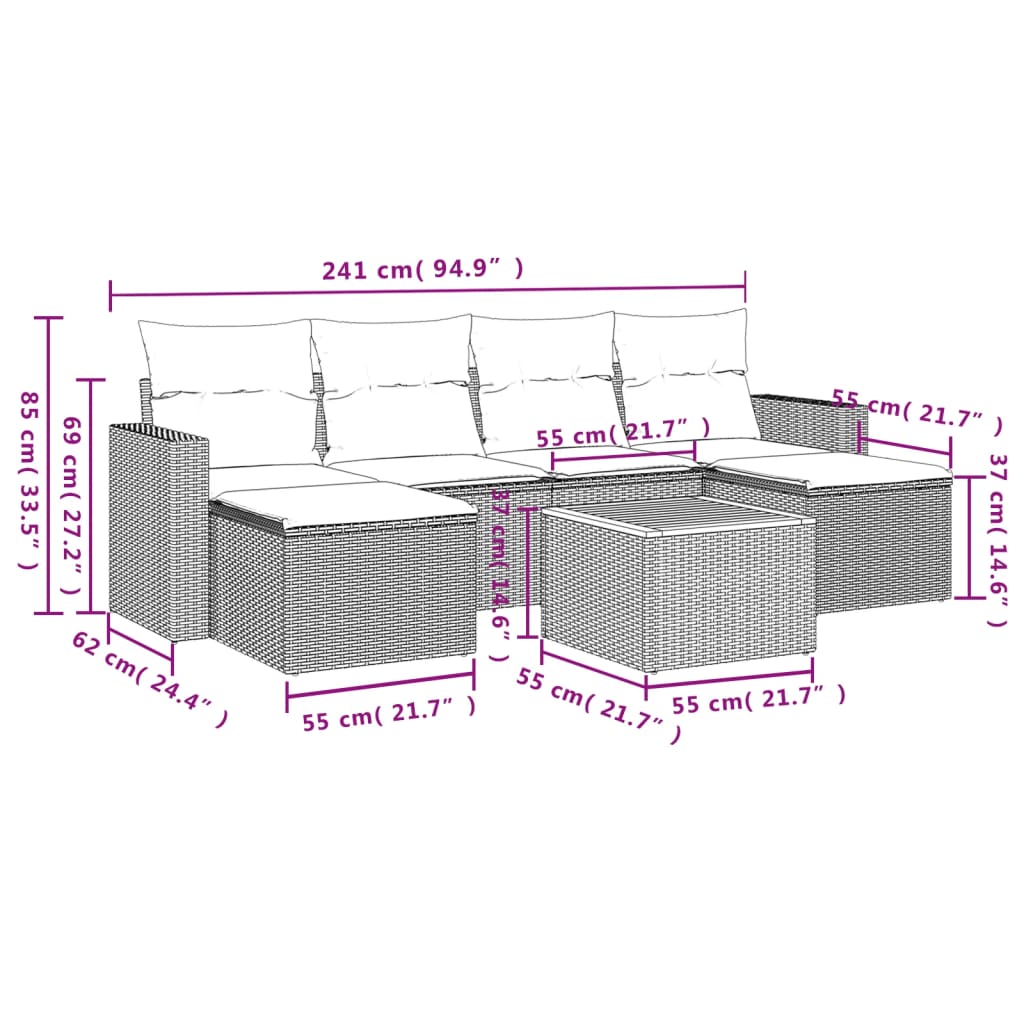 Set Divani da Giardino 7 pz con Cuscini Beige in Polyrattan | homemem39