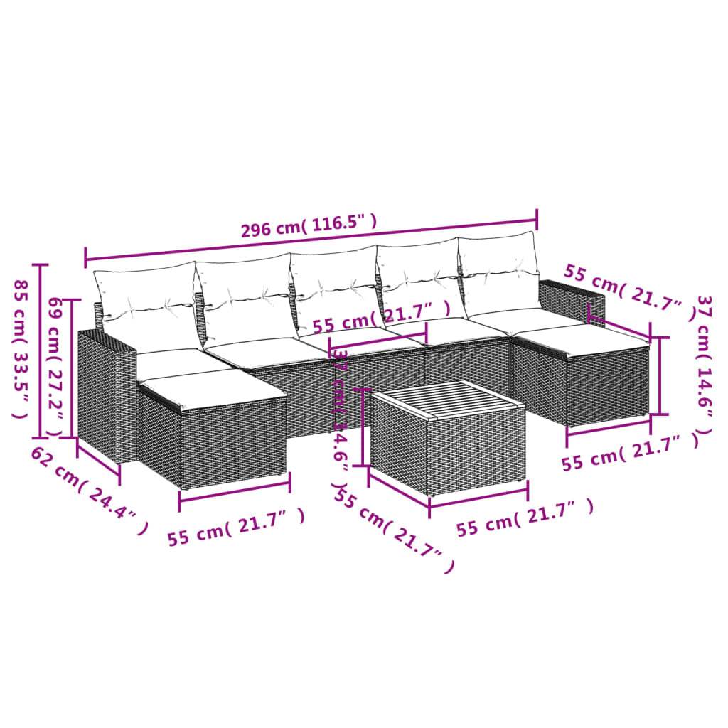 Set Divani da Giardino con Cuscini 8 pz Nero in Polyrattan | homemem39
