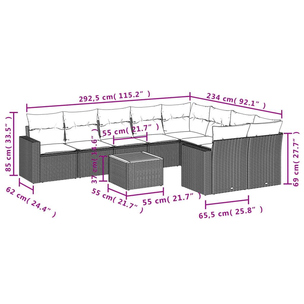 Set Divani da Giardino 10pz con Cuscini in Polyrattan Nero | homemem39