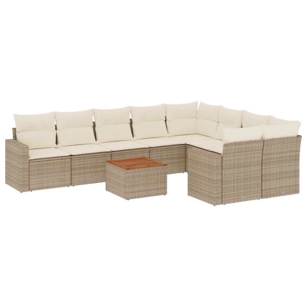 Set Divano da Giardino 10 pz con Cuscini Beige in Polyrattan