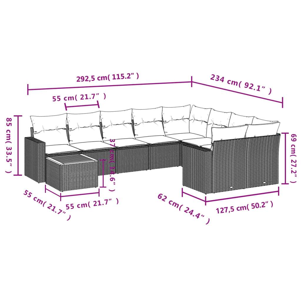 Set Divani da Giardino 10pz con Cuscini in Polyrattan Nero | homemem39