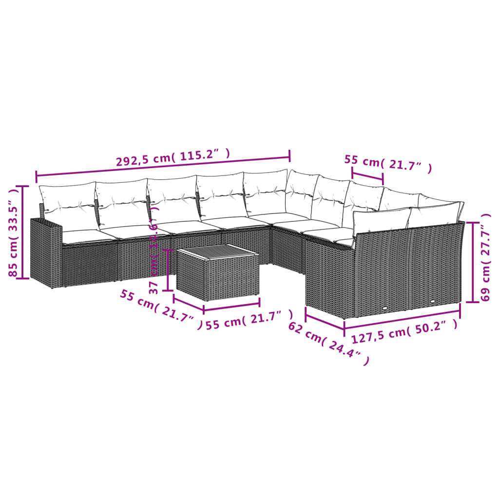 Set Divani da Giardino 11 pz con Cuscini in Polyrattan Grigio | homemem39