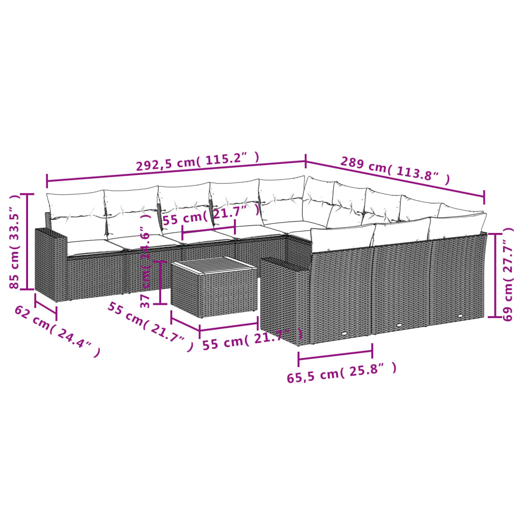 Set Divani da Giardino 12 pz con Cuscini Nero in Polyrattan | homemem39
