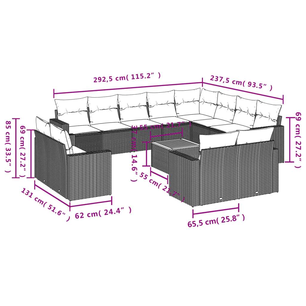 Set Divani da Giardino 13pz con Cuscini Nero in Polyrattan | homemem39