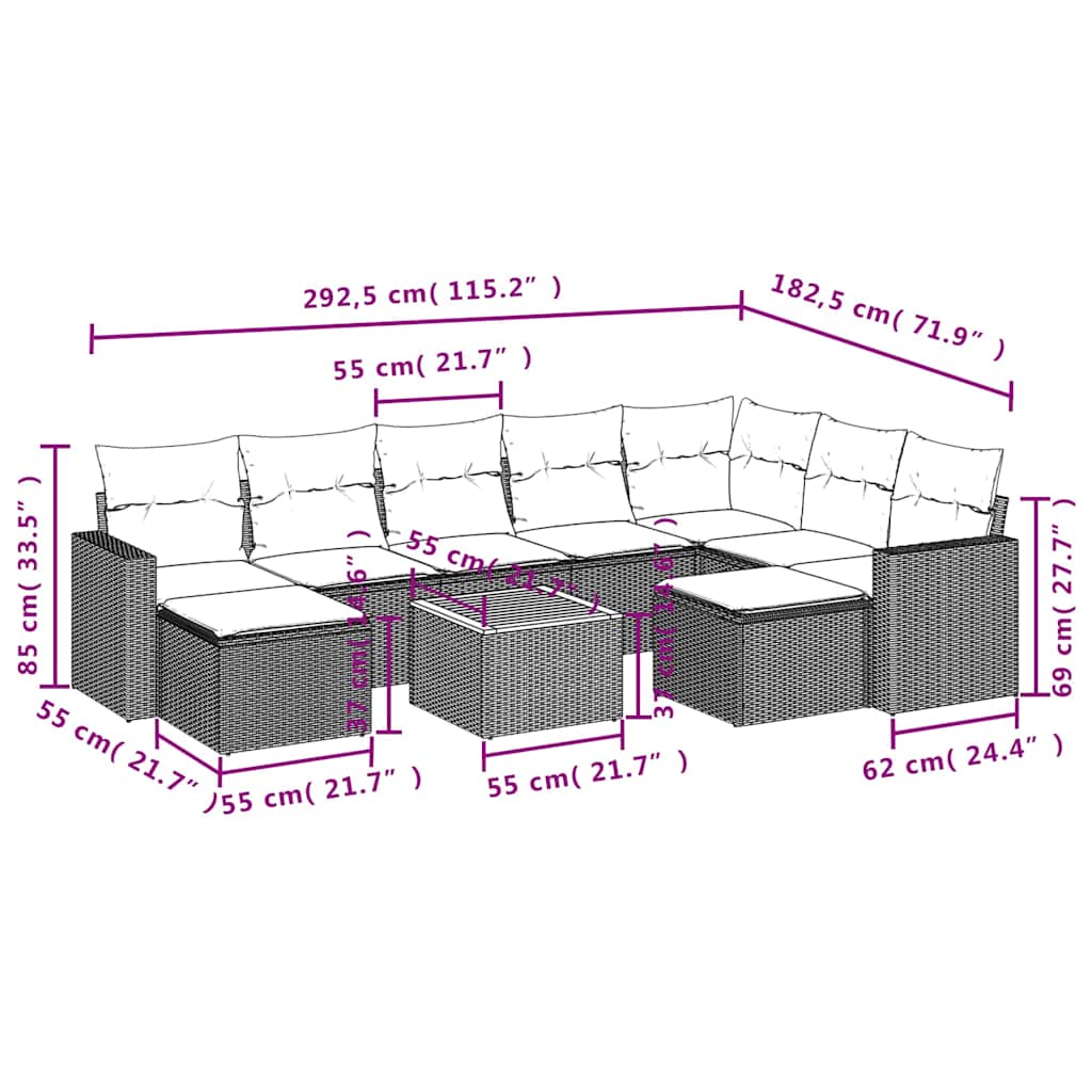 Set Divani da Giardino 10pz con Cuscini in Polyrattan Nero | homemem39