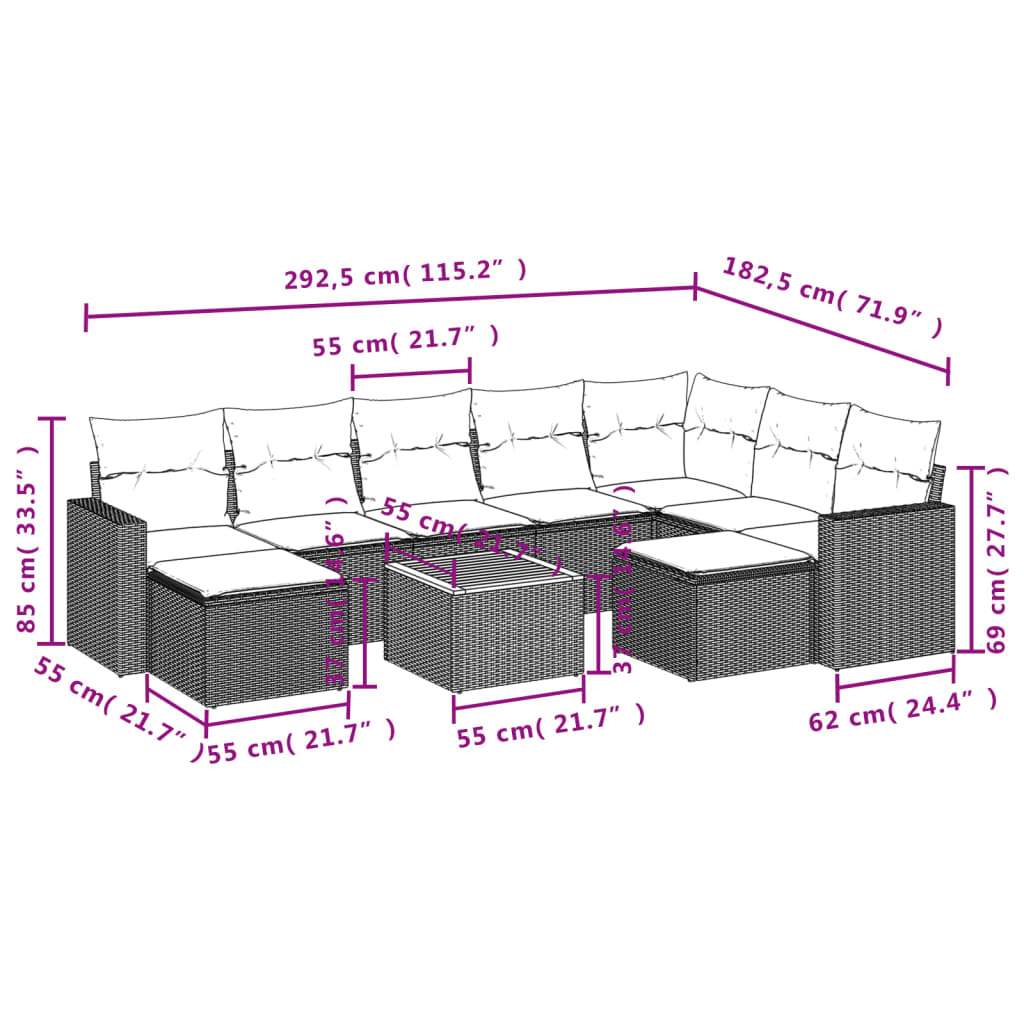 Set Divani da Giardino 10pz con Cuscini in Polyrattan Nero | homemem39