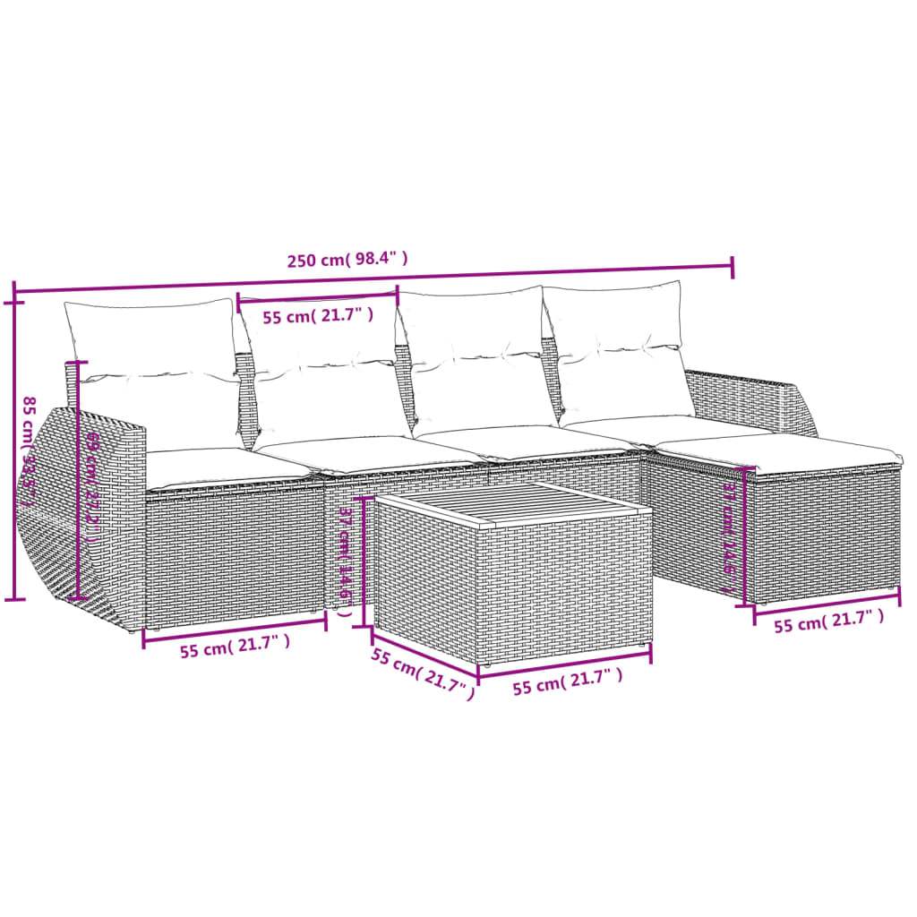 Set Divano da Giardino 6 pz con Cuscini Grigio in Polyrattan - homemem39