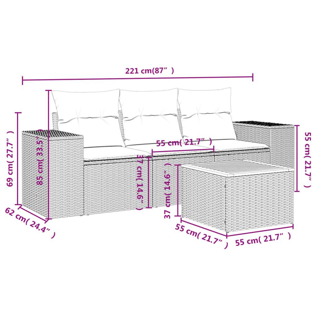 Set Divani da Giardino 4 pz con Cuscini Nero in Polyrattan