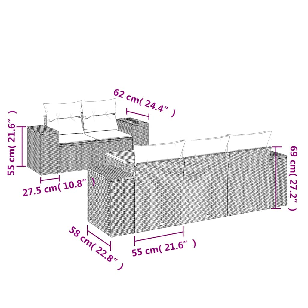 Set Divano da Giardino 6 pz con Cuscini Nero in Polyrattan | homemem39