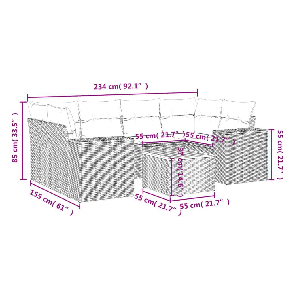 Set Divani da Giardino con Cuscini 7pz Nero Polyrattan | homemem39