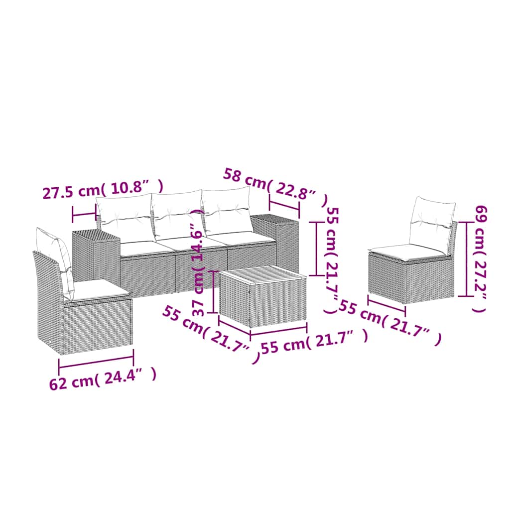 Set Divano da Giardino 6 pz con Cuscini Nero in Polyrattan