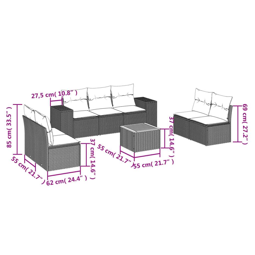 Set Divani da Giardino con Cuscini 8 pz Nero in Polyrattan | homemem39
