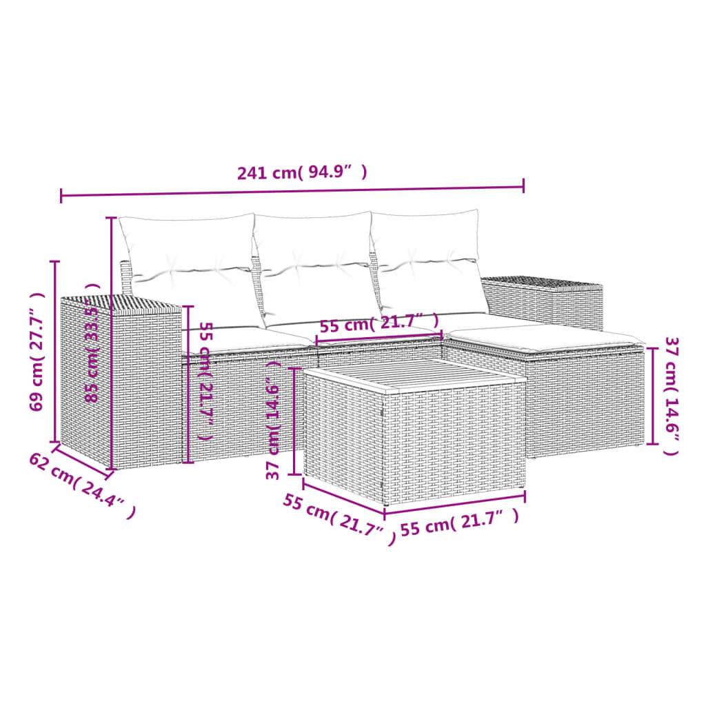 Set Divani da Giardino 5 pz con Cuscini in Polyrattan Nero | homemem39