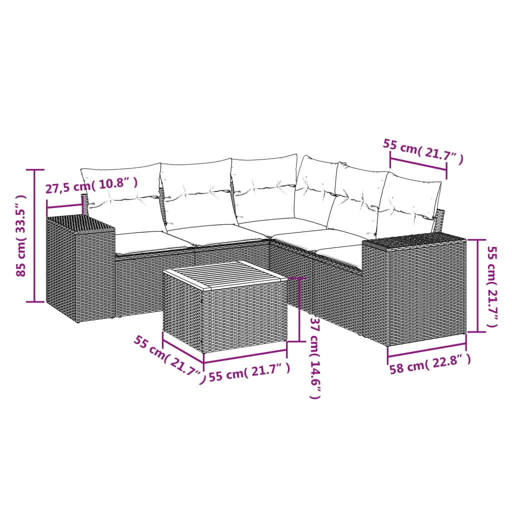 Set Divano da Giardino 6 pz con Cuscini Nero in Polyrattan | homemem39