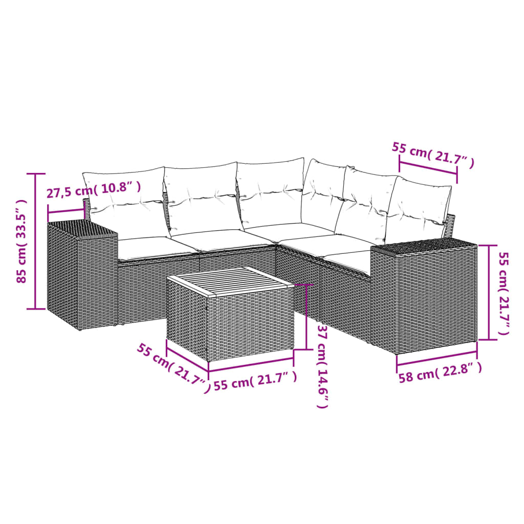 Set Divano da Giardino 6 pz con Cuscini Nero in Polyrattan | homemem39