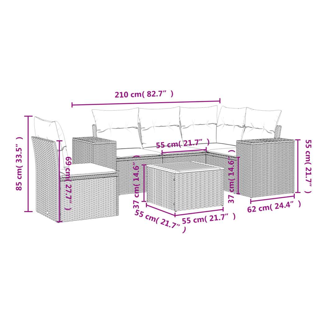 Set Divano da Giardino 6 pz con Cuscini Nero in Polyrattan | homemem39