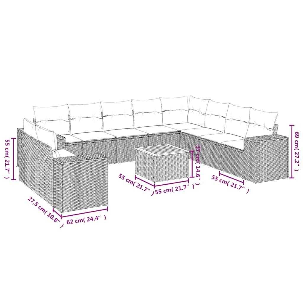Set Divani da Giardino 11 pz con Cuscini in Polyrattan Nero | homemem39