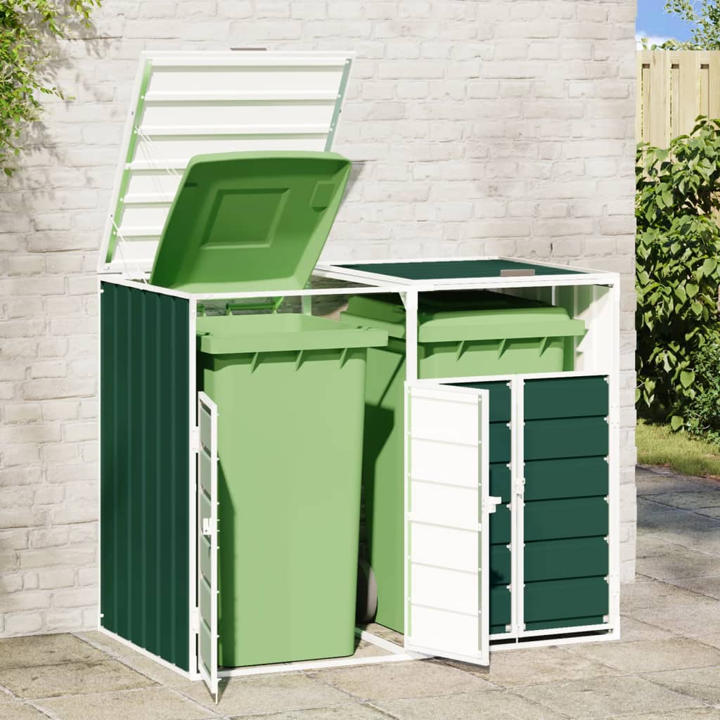 Copribidone con Ruote per 2 Bidoni Verde 144x81x113 cm Acciaio | homemem39