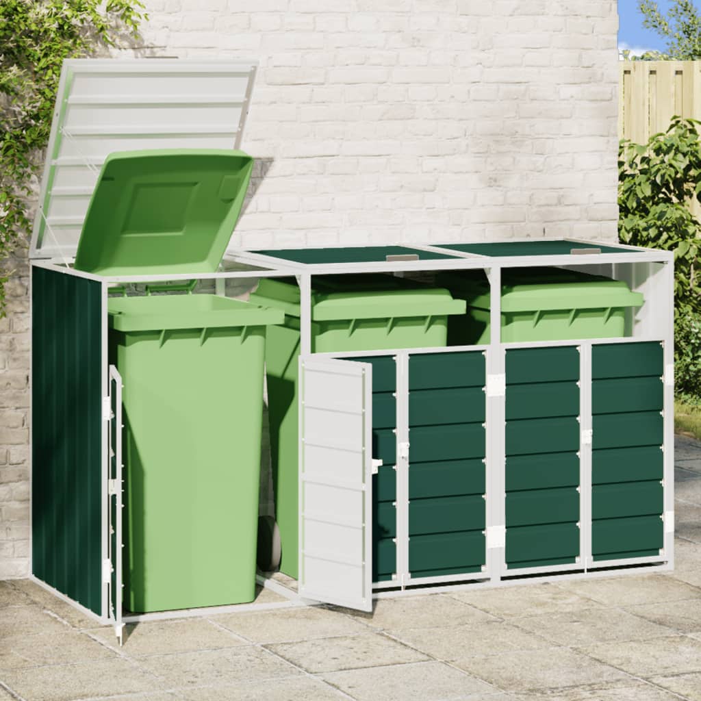 Copribidone con Ruote per 3 Bidoni Verde 216x81x115 cm Acciaio | homemem39