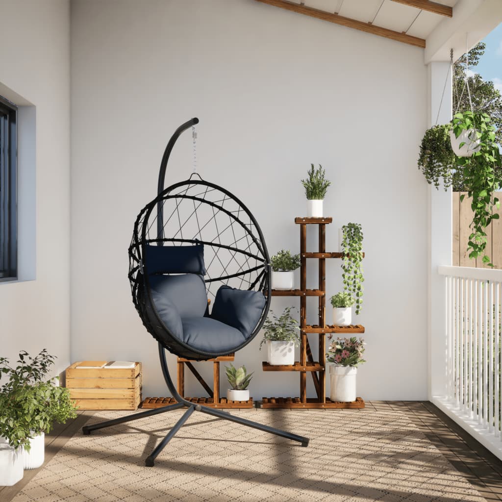 Sedia a Uovo Sospesa con Supporto Antracite Polyrattan/Acciaio - homemem39