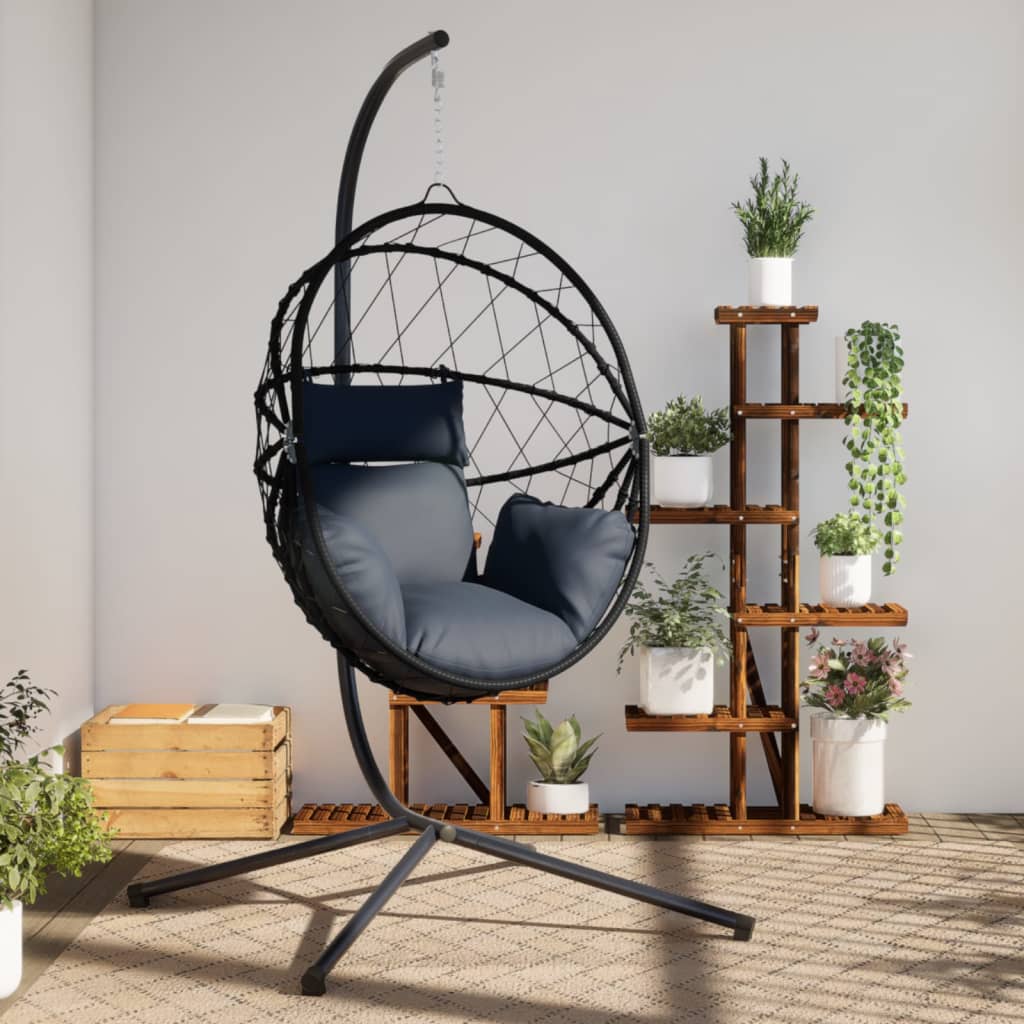 Sedia a Uovo Sospesa con Supporto Antracite Polyrattan/Acciaio - homemem39