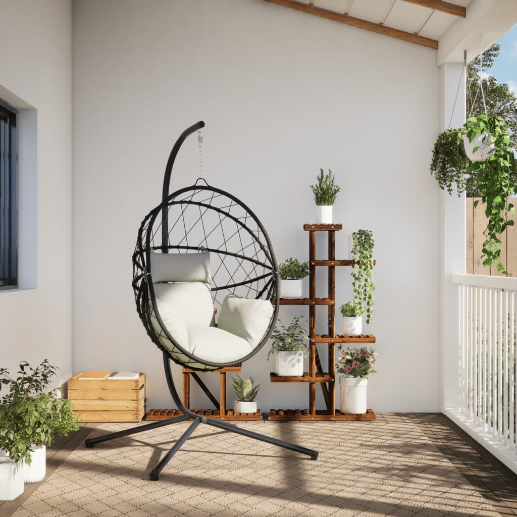 Sedia a Uovo Sospesa con Supporto Beige in Polyrattan e Acciaio - homemem39