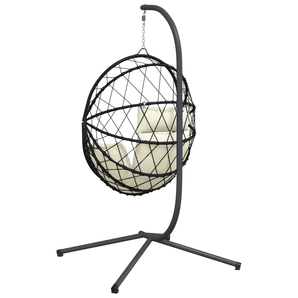 Sedia a Uovo Sospesa con Supporto Beige in Polyrattan e Acciaio - homemem39