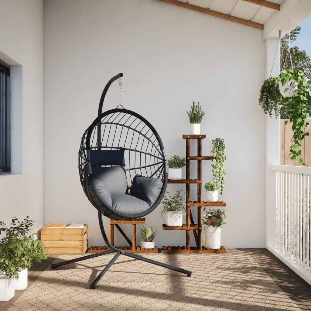 Sedia Uovo Sospesa e Supporto Grigio Chiaro Polyrattan/Acciaio - homemem39