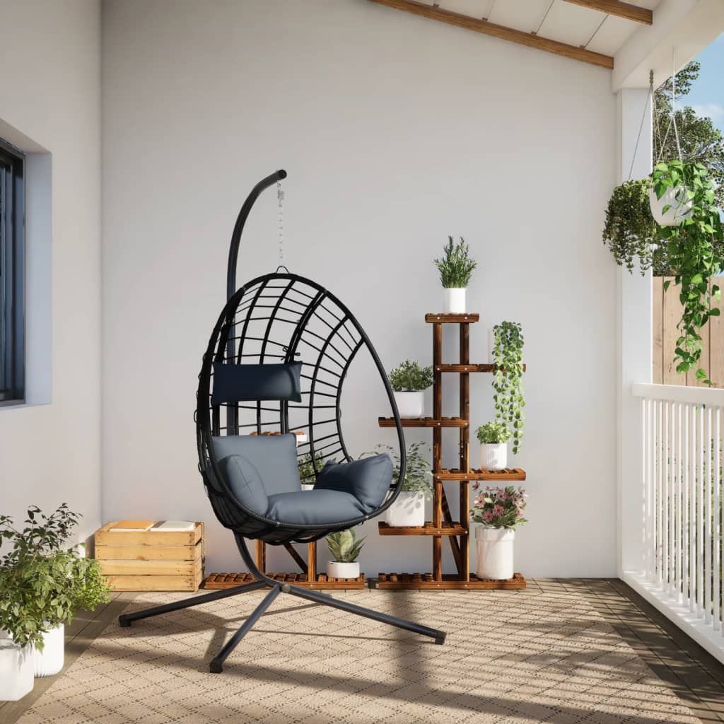 Sedia a Uovo Sospesa con Supporto Antracite Polyrattan/Acciaio - homemem39