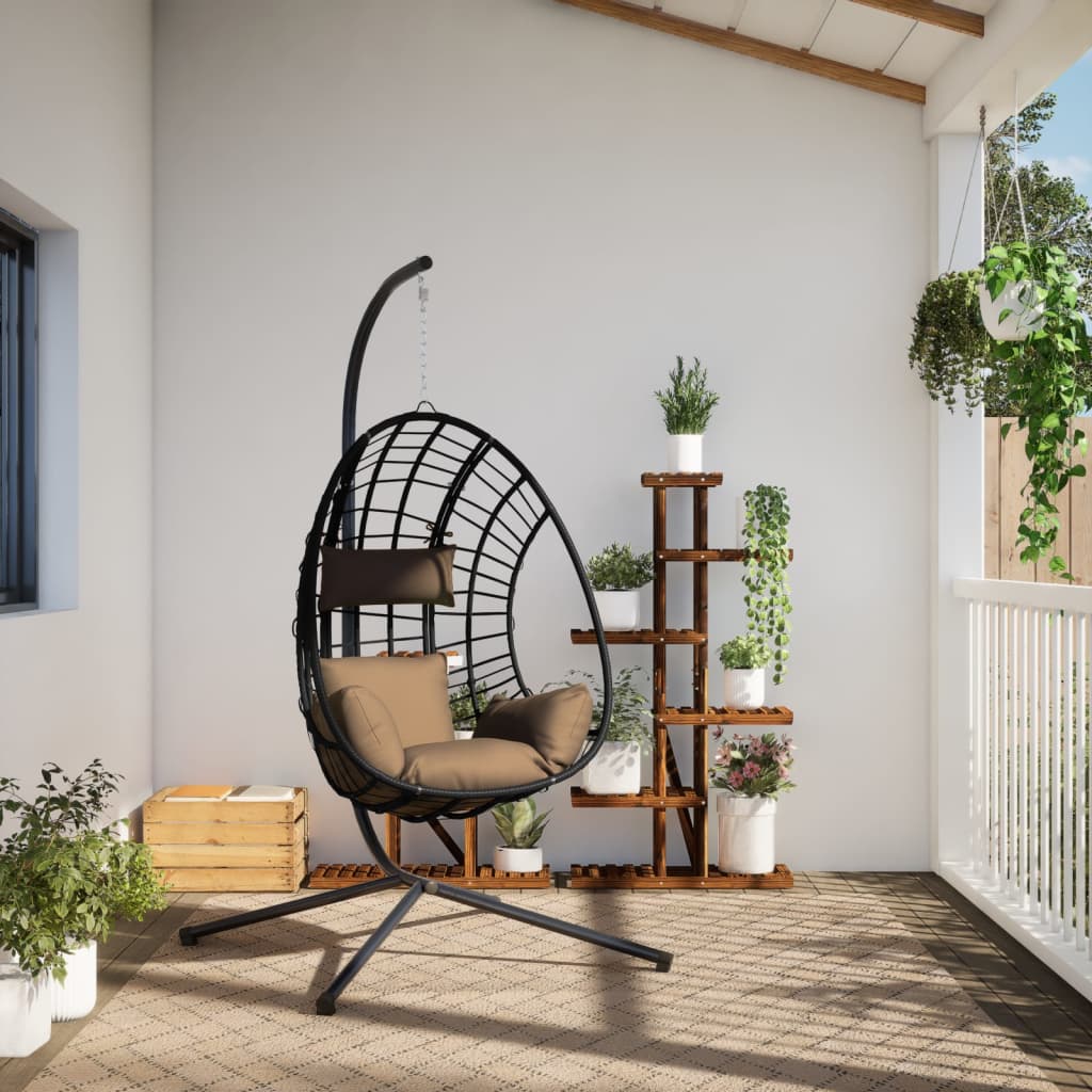 Sedia a Uovo Sospesa con Supporto Tortora Polyrattan e Acciaio - homemem39