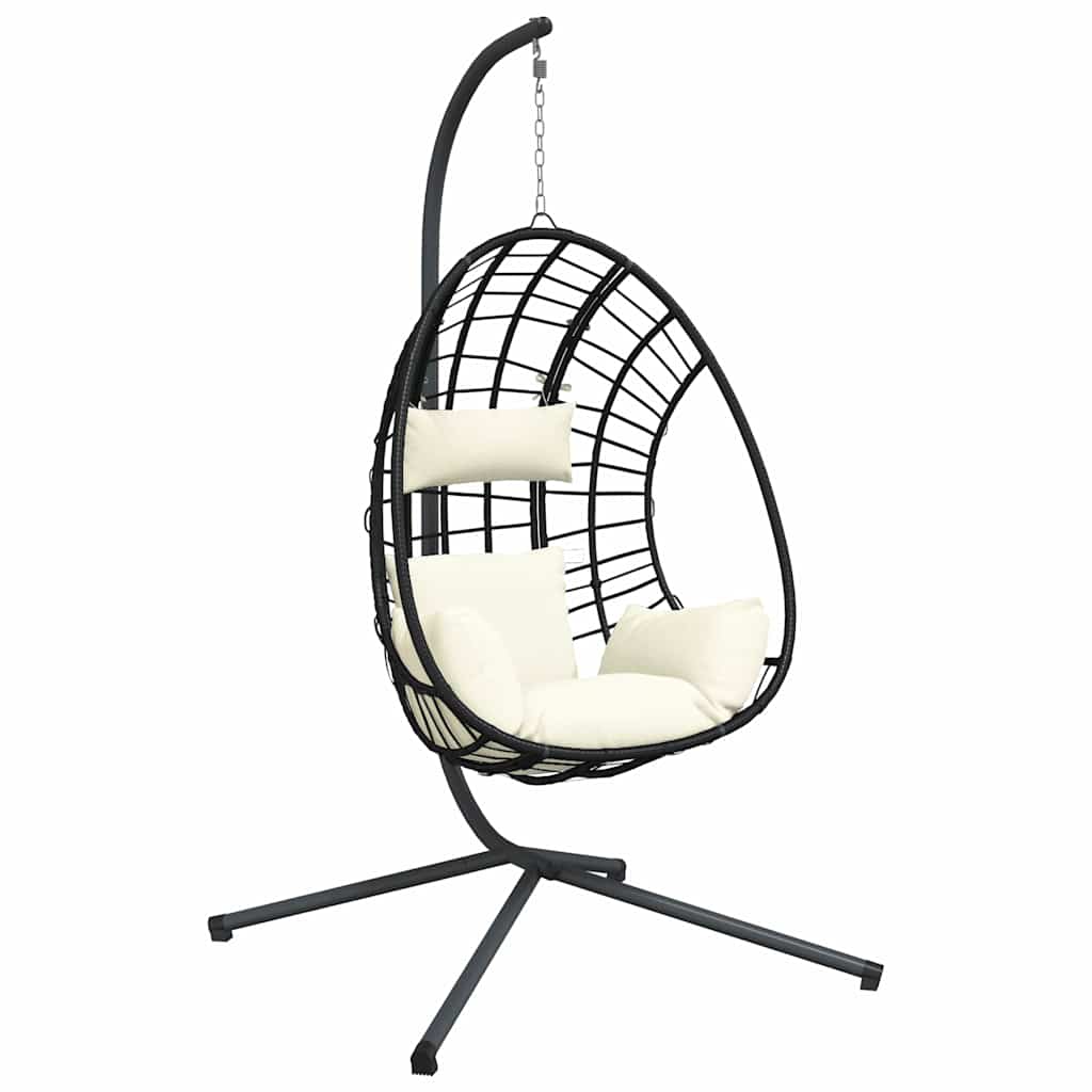 Sedia a Uovo Sospesa con Supporto Beige in Polyrattan e Acciaio - homemem39