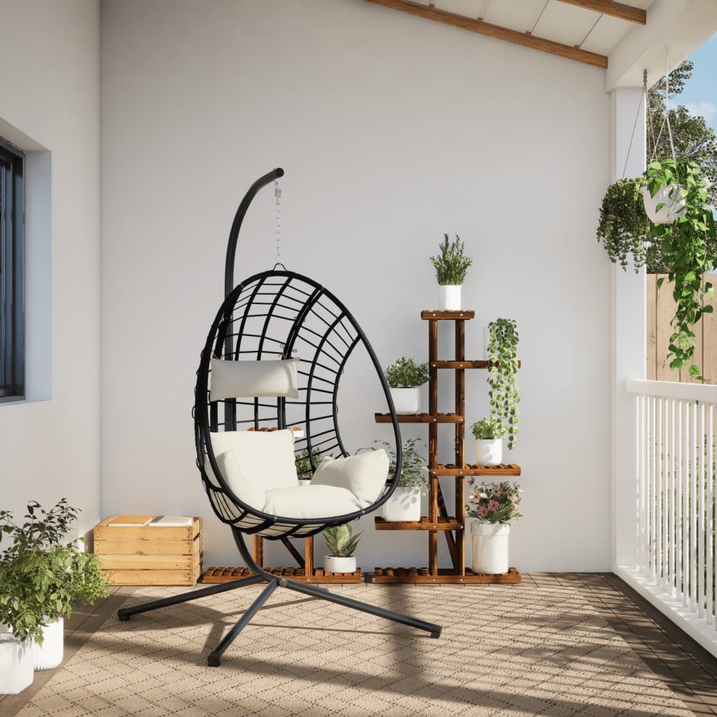 Sedia a Uovo Sospesa con Supporto Beige in Polyrattan e Acciaio - homemem39