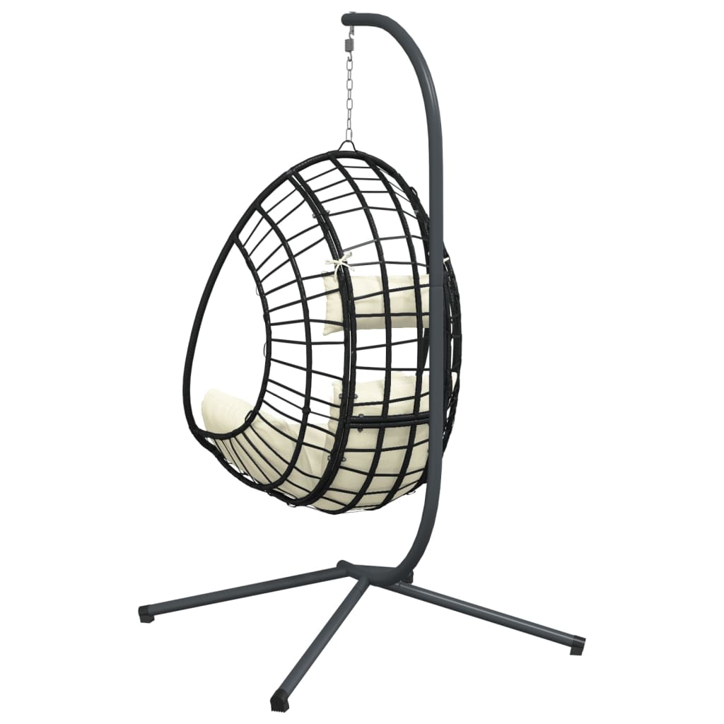 Sedia a Uovo Sospesa con Supporto Beige in Polyrattan e Acciaio - homemem39