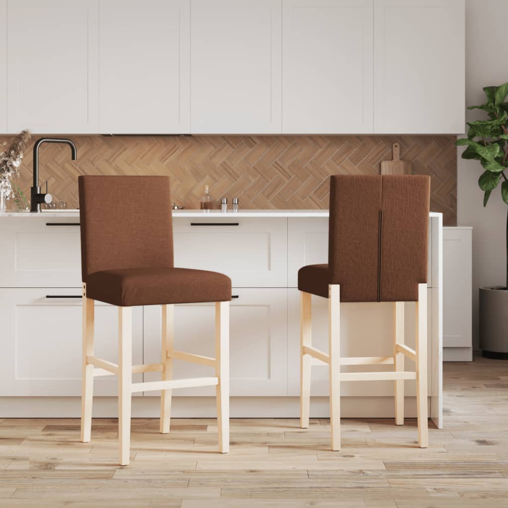 Sedie da Bar 2 pz in Legno Massello di Hevea e Tessuto - homemem39
