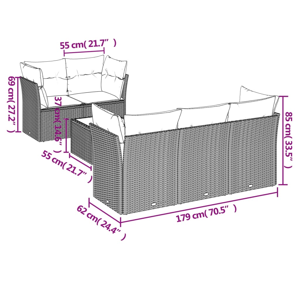 Set Divano da Giardino 6 pz con Cuscini Nero in Polyrattan | homemem39