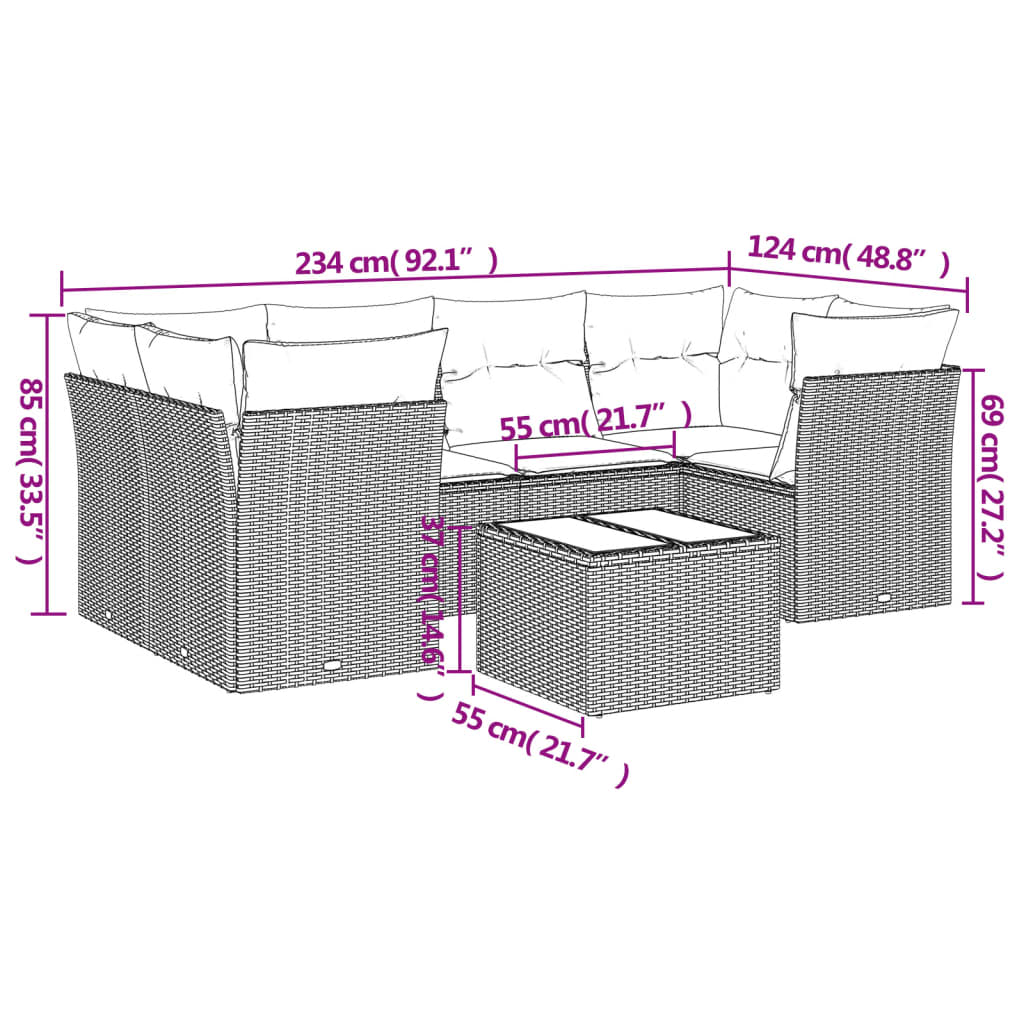 Set Divani da Giardino con Cuscini 7pz Nero Polyrattan | homemem39