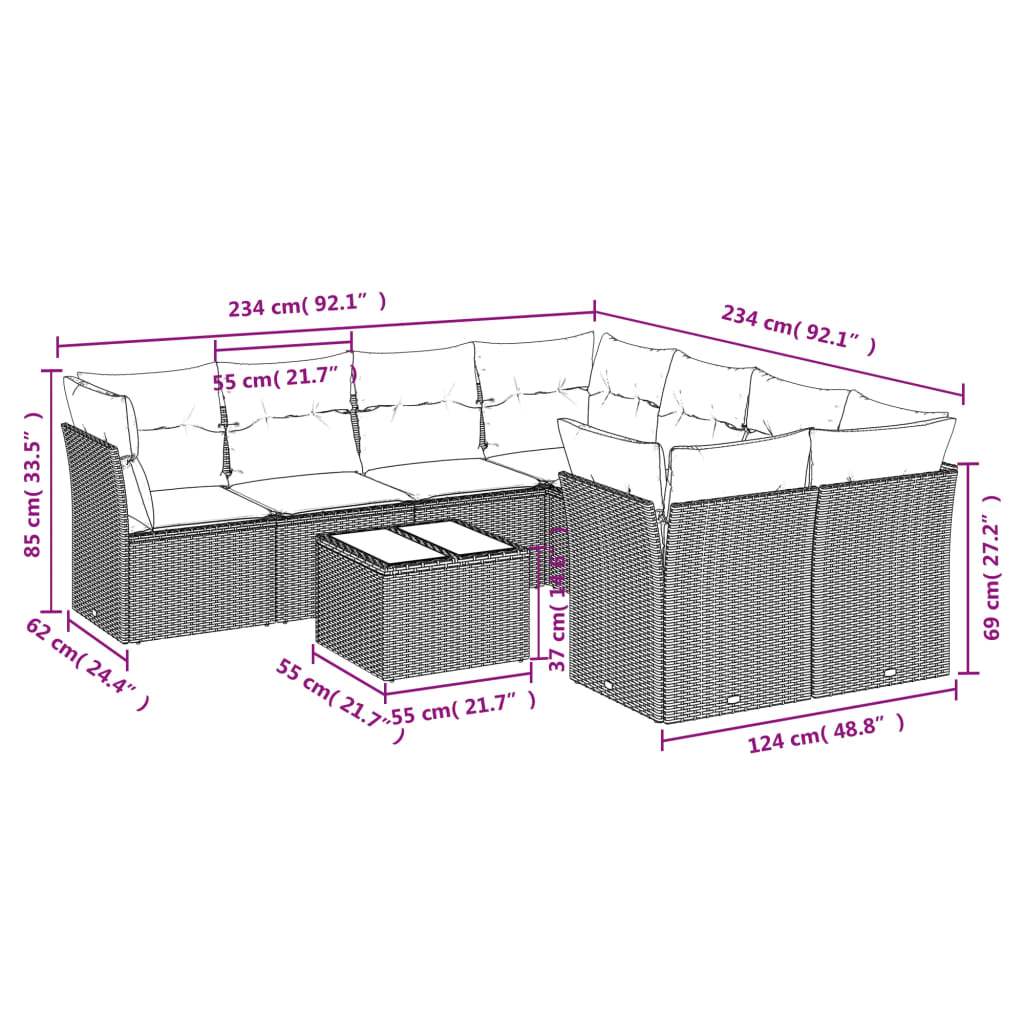 Set Divani da Giardino 9pz con Cuscini Marrone in Polyrattan | homemem39