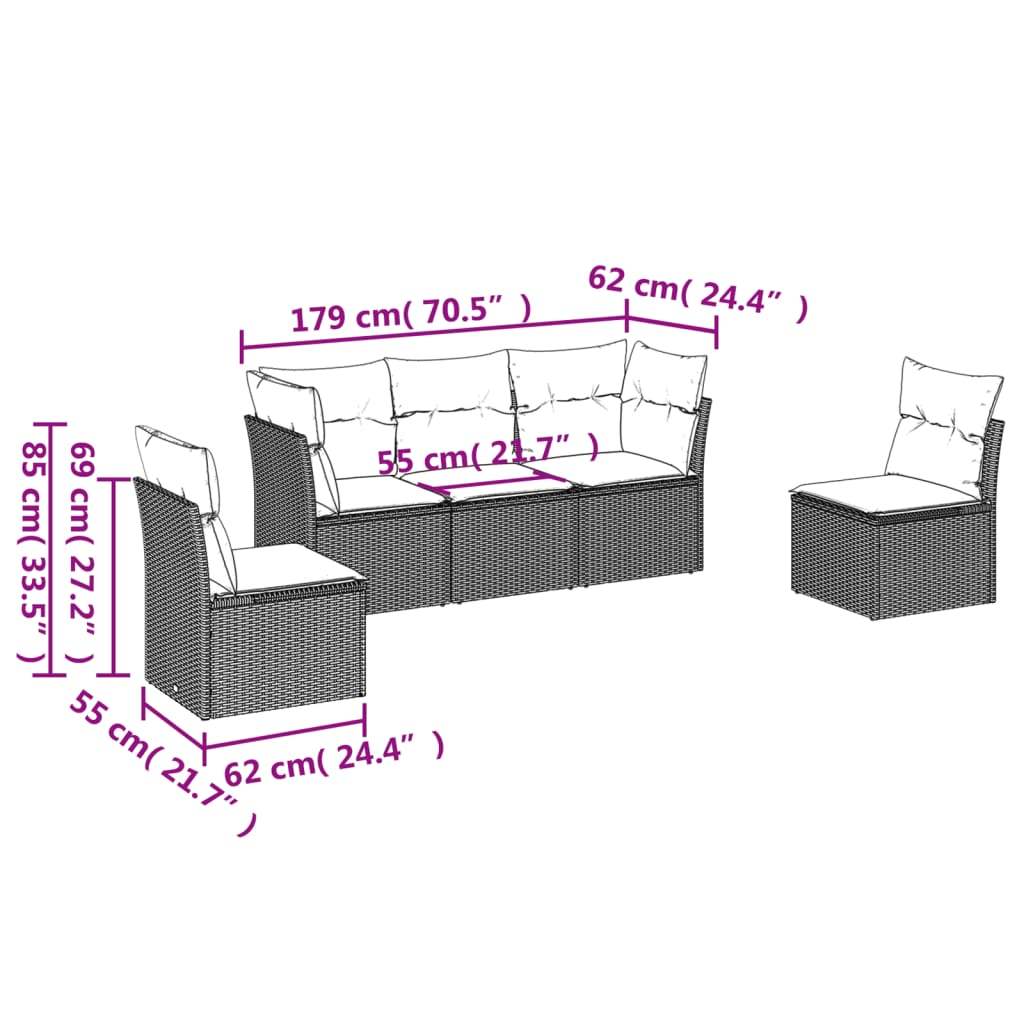 Set Divani da Giardino 5 pz con Cuscini in Polyrattan Nero | homemem39