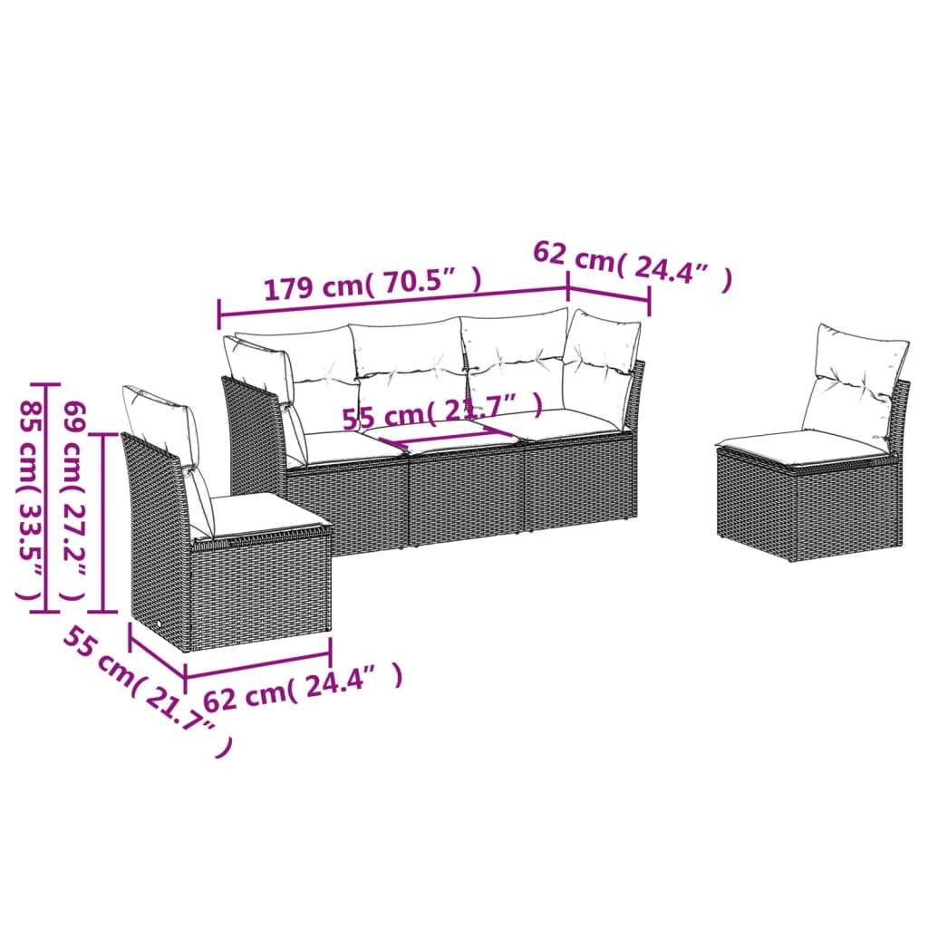 Set Divano da Giardino 5 pz con Cuscini Grigio in Polyrattan | homemem39