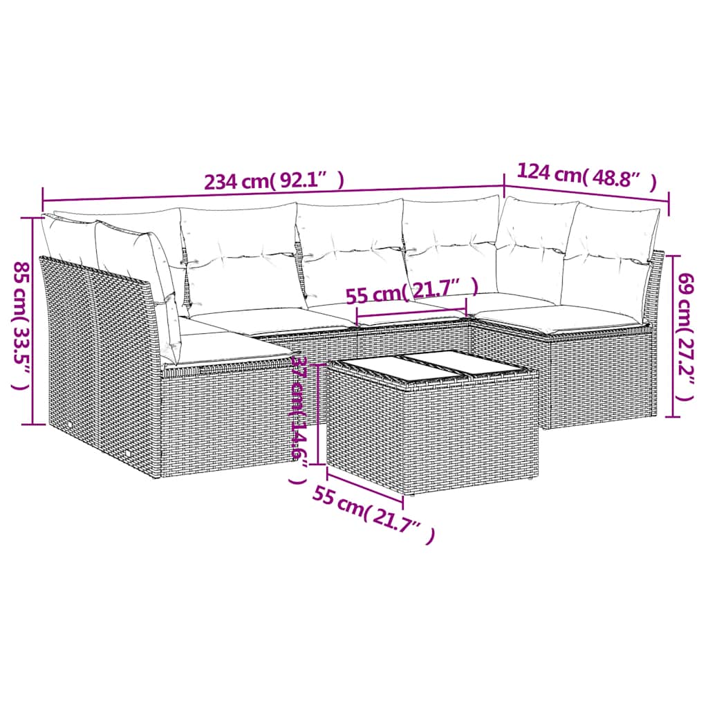 Set Divani da Giardino con Cuscini 7pz Nero Polyrattan | homemem39
