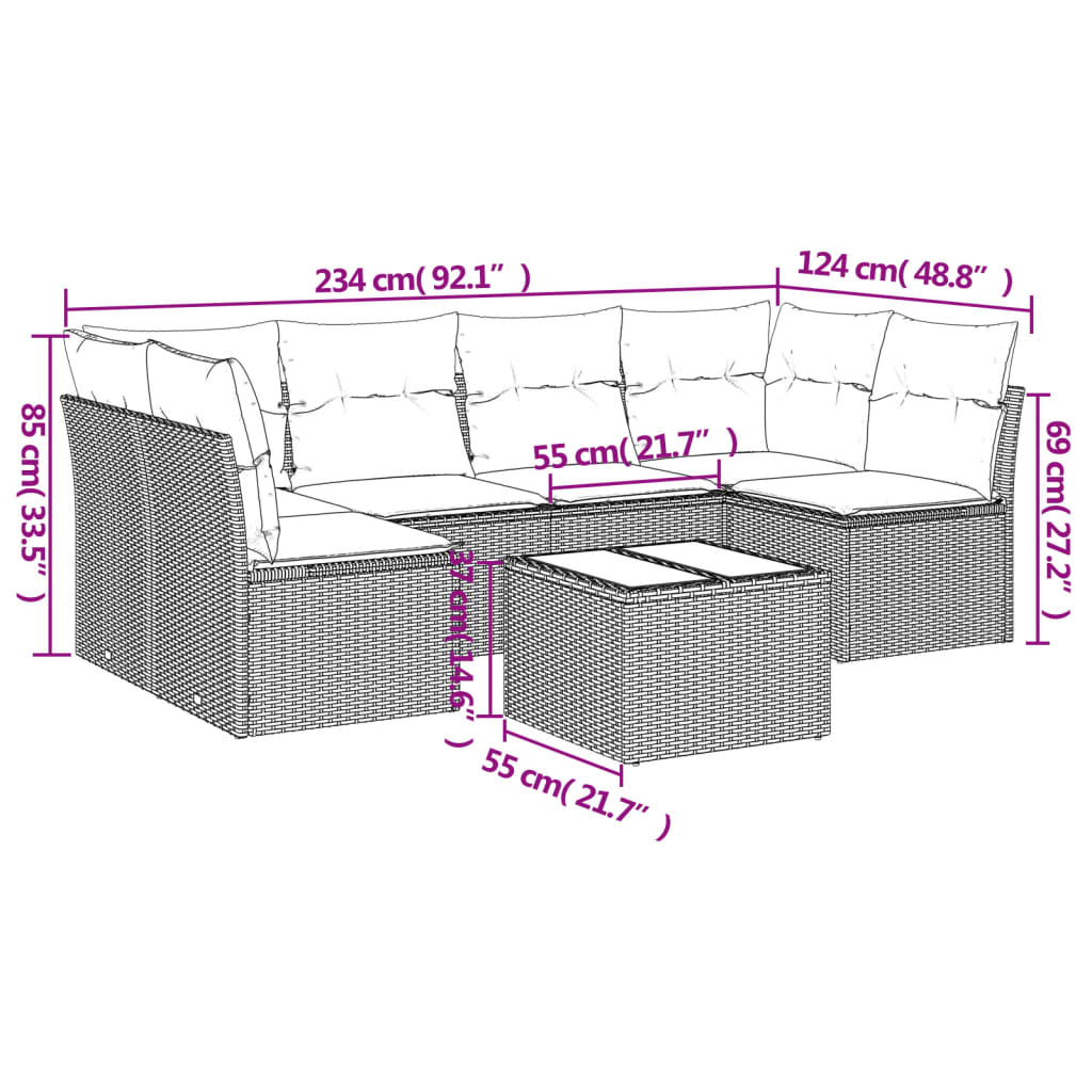 Set Divani da Giardino 7 pz con Cuscini Beige in Polyrattan | homemem39
