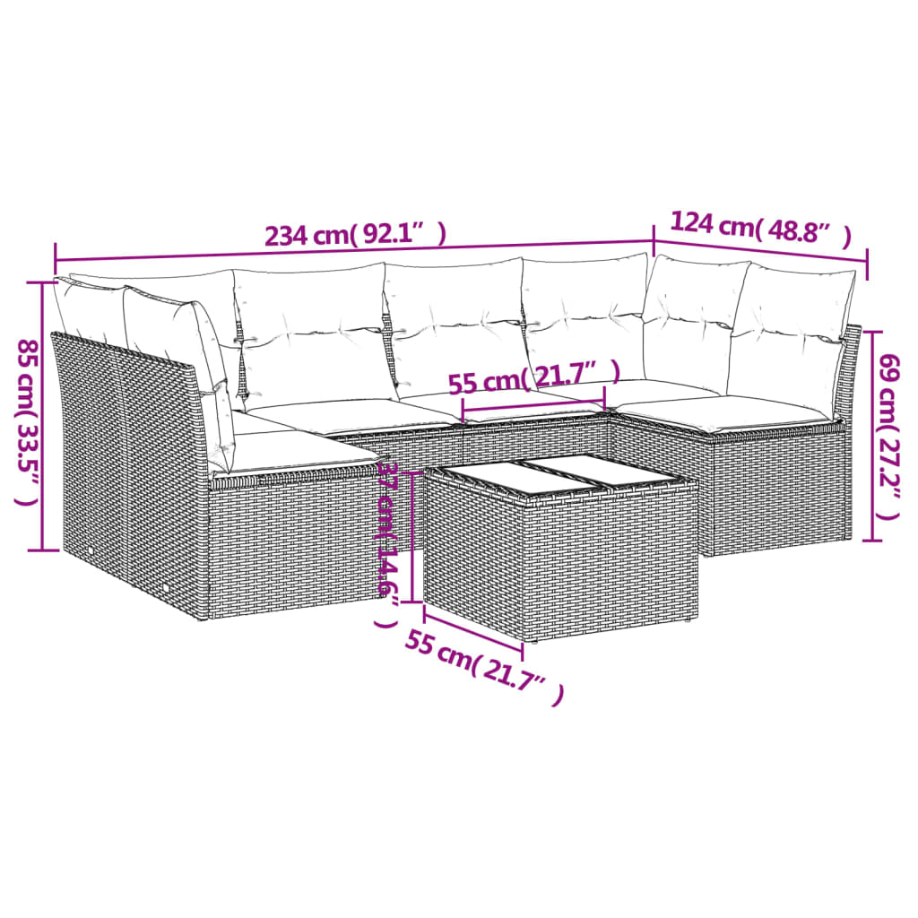 Set Divani da Giardino 7 pz con Cuscini Grigio in Polyrattan