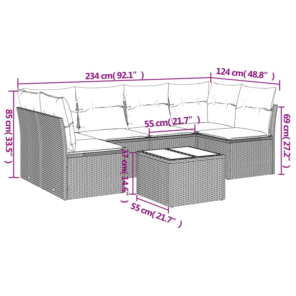 Set Divani da Giardino 7pz con Cuscini Grigio Chiaro Polyrattan | homemem39