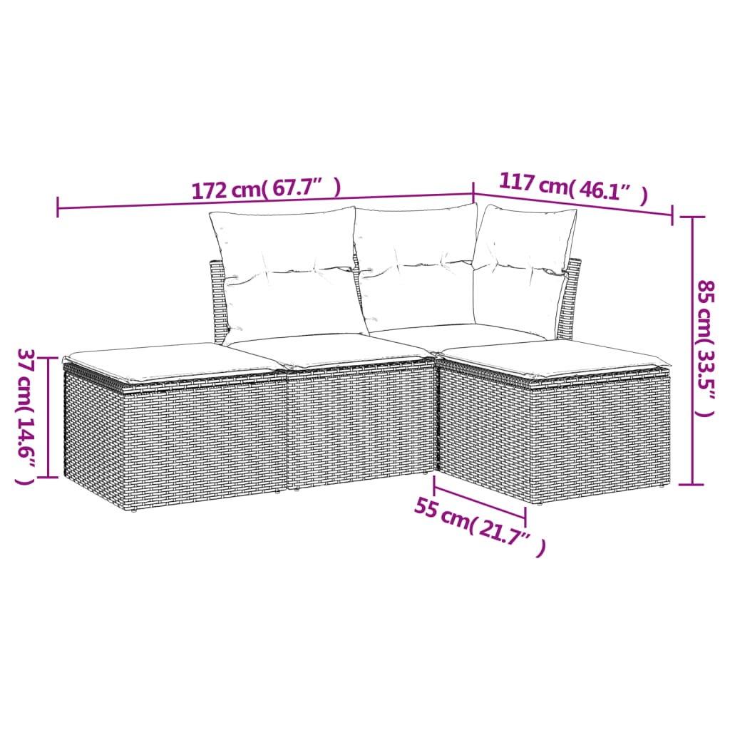 Set Divani da Giardino 4 pz con Cuscini Nero in Polyrattan | homemem39