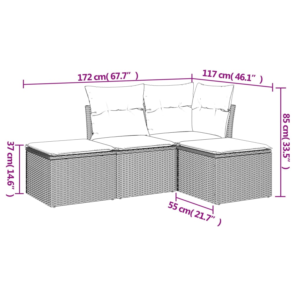 Set Divano da Giardino 4 pz con Cuscini Marrone in Polyrattan | homemem39