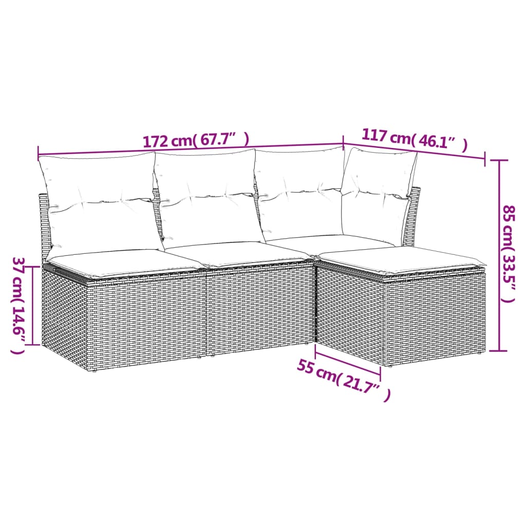 Set Divano da Giardino 4 pz con Cuscini Beige in Polyrattan | homemem39