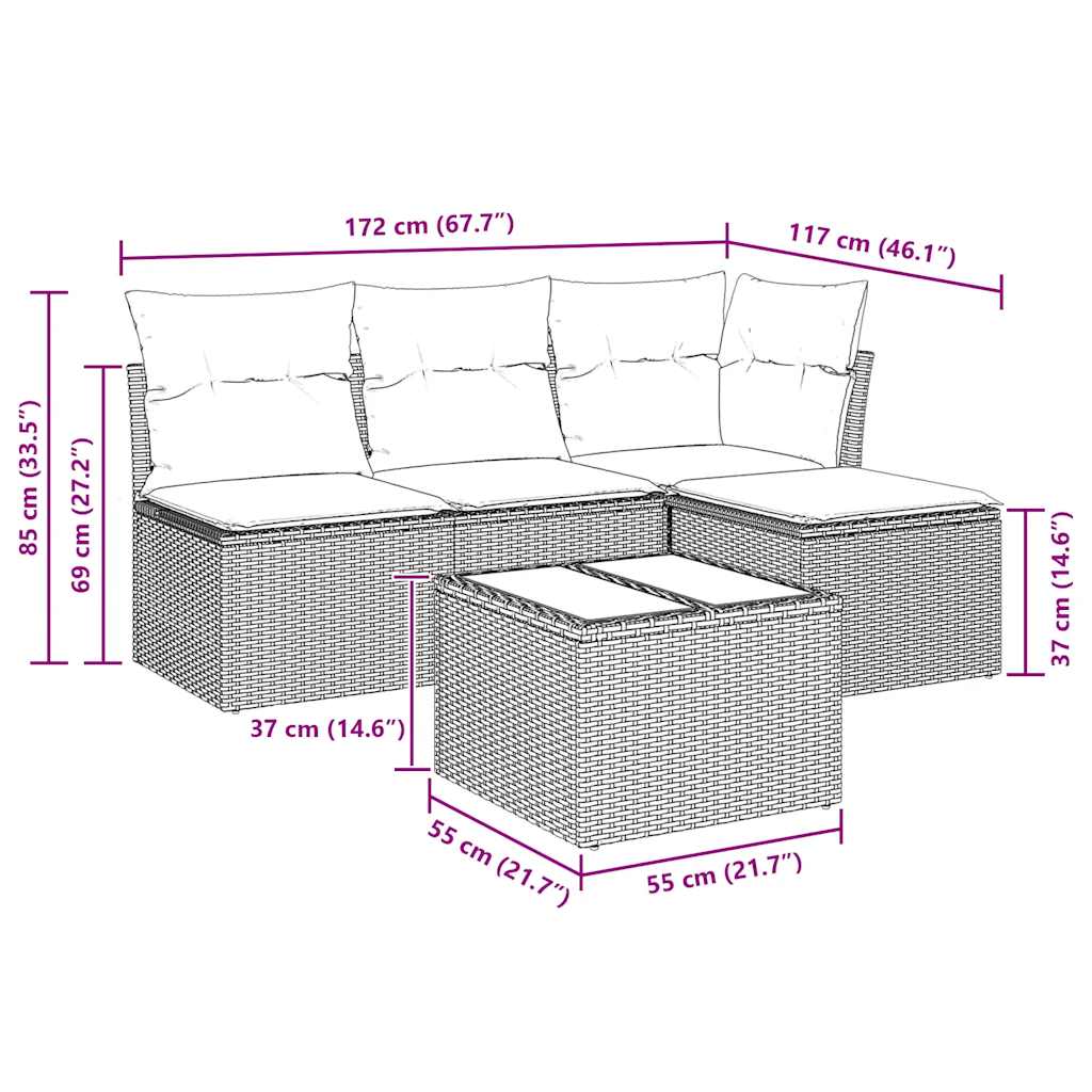 Set Divano da Giardino 5 pz con Cuscini Beige in Polyrattan | homemem39
