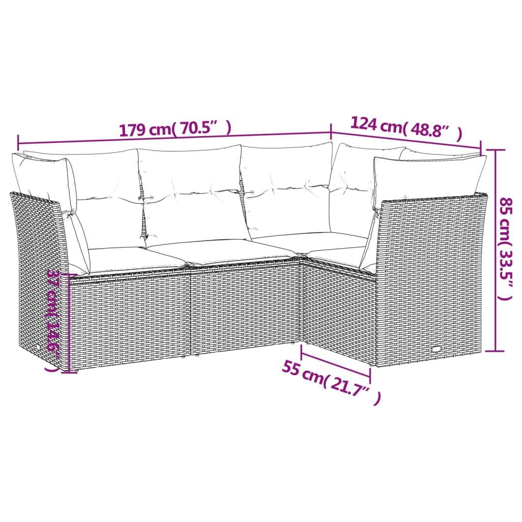 Set Divano da Giardino 4pz con Cuscini Grigio Chiaro Polyrattan - homemem39