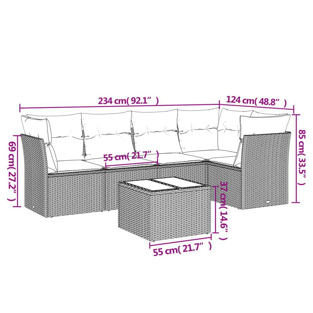 Set Divano da Giardino 6 pz con Cuscini Marrone in Polyrattan | homemem39