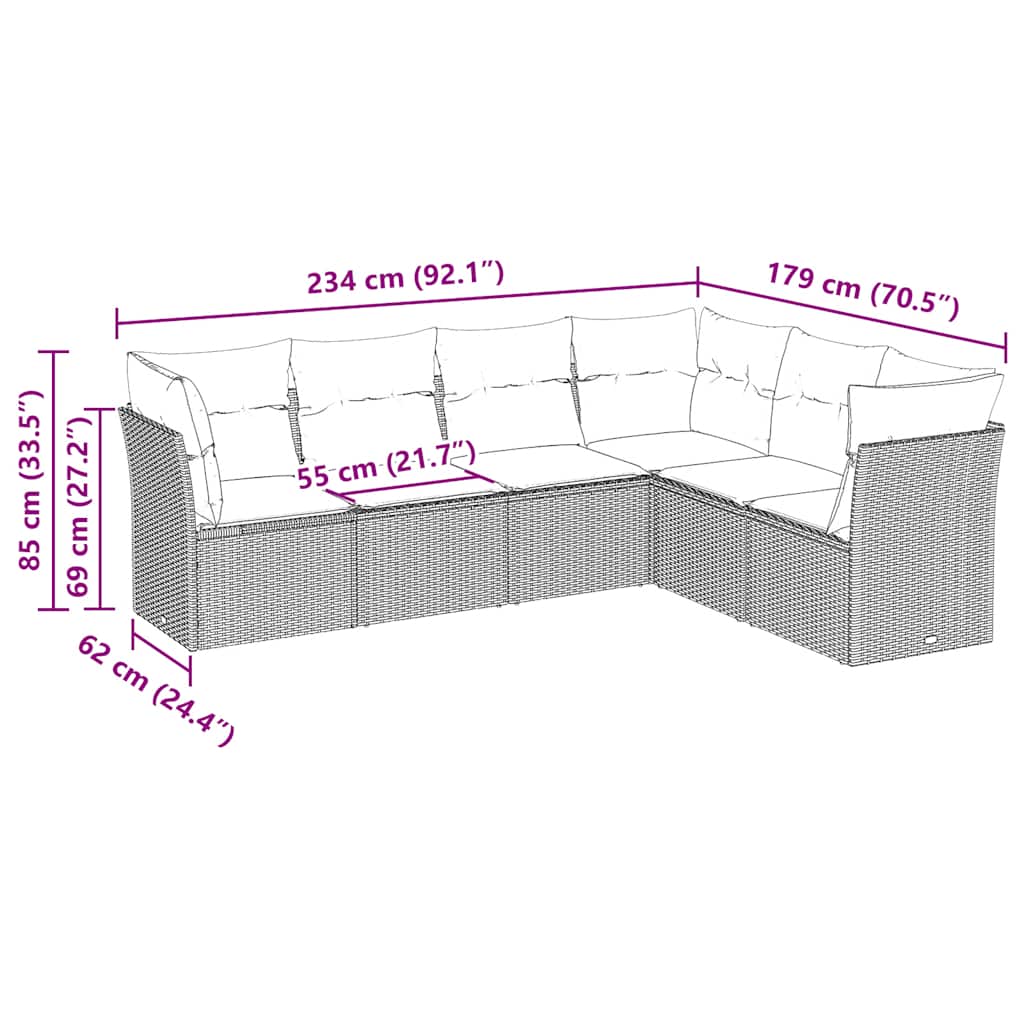 Set Divano da Giardino 6 pz con Cuscini Nero in Polyrattan | homemem39